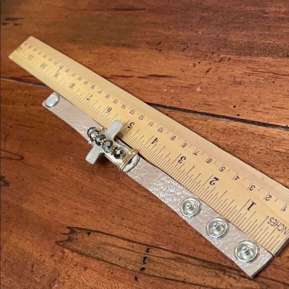 Leather Cross Bracelet with Silver, Gold and Beads - Picture 3 of 3